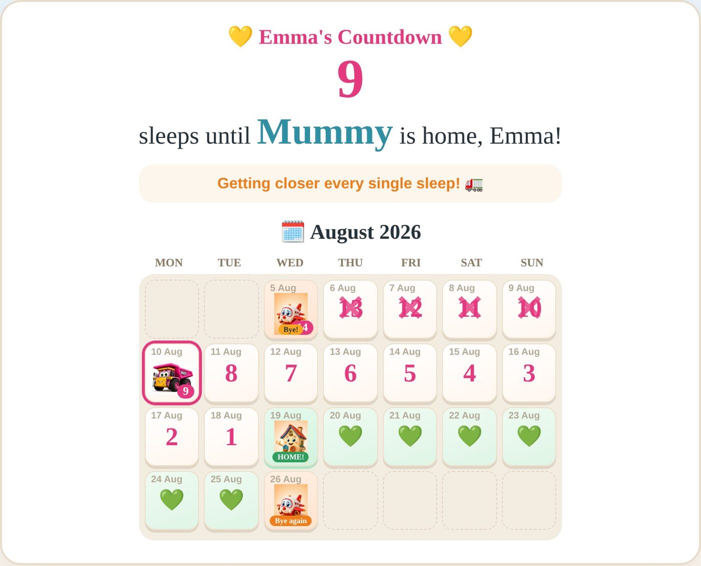 Sleeps Until Home — Rumble Pit Studio countdown calendar